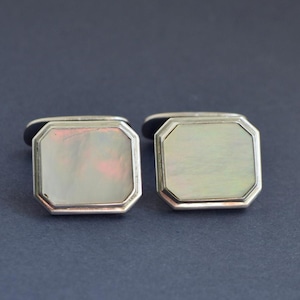 Art Deco 835 Silver Mother Of Pearl Cufflinks, Art Deco Cufflinks, Men Jewelry