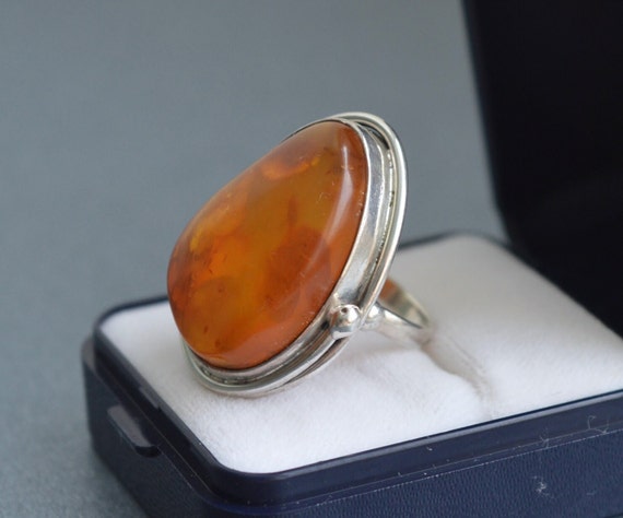 Huge 10g natural Baltic amber 925 silver ring  si… - image 2