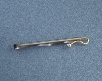 Tie clip, vintage gray matt and gold metal zircon tie clip