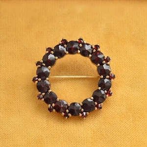 Antique Bohemian garnet gold filled brooch, Bohemian garnet jewelry