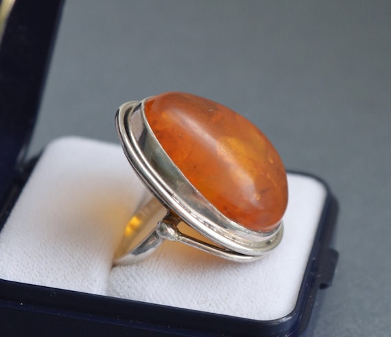 Huge 10g natural Baltic amber 925 silver ring  si… - image 4