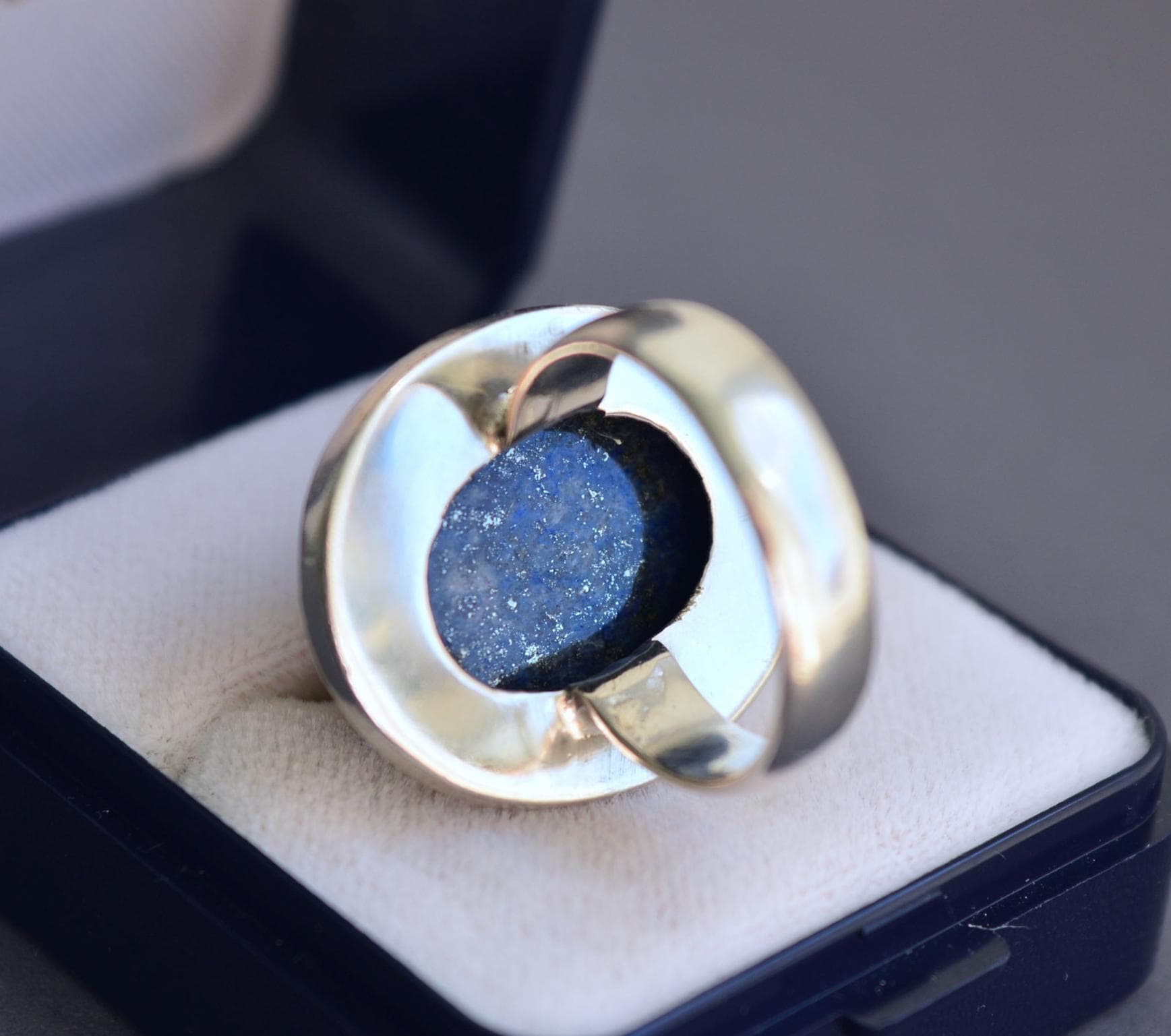 Bague Ancienne En Argent 925 Avec Lapis-lazuli – Taille 58, Poids 12,9 G, Occasion
