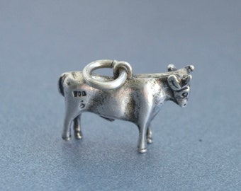 Heavy antique 800 silver Taurus pendant, Taurus zodiac astrological pendant, May zodiac, Bull pendant