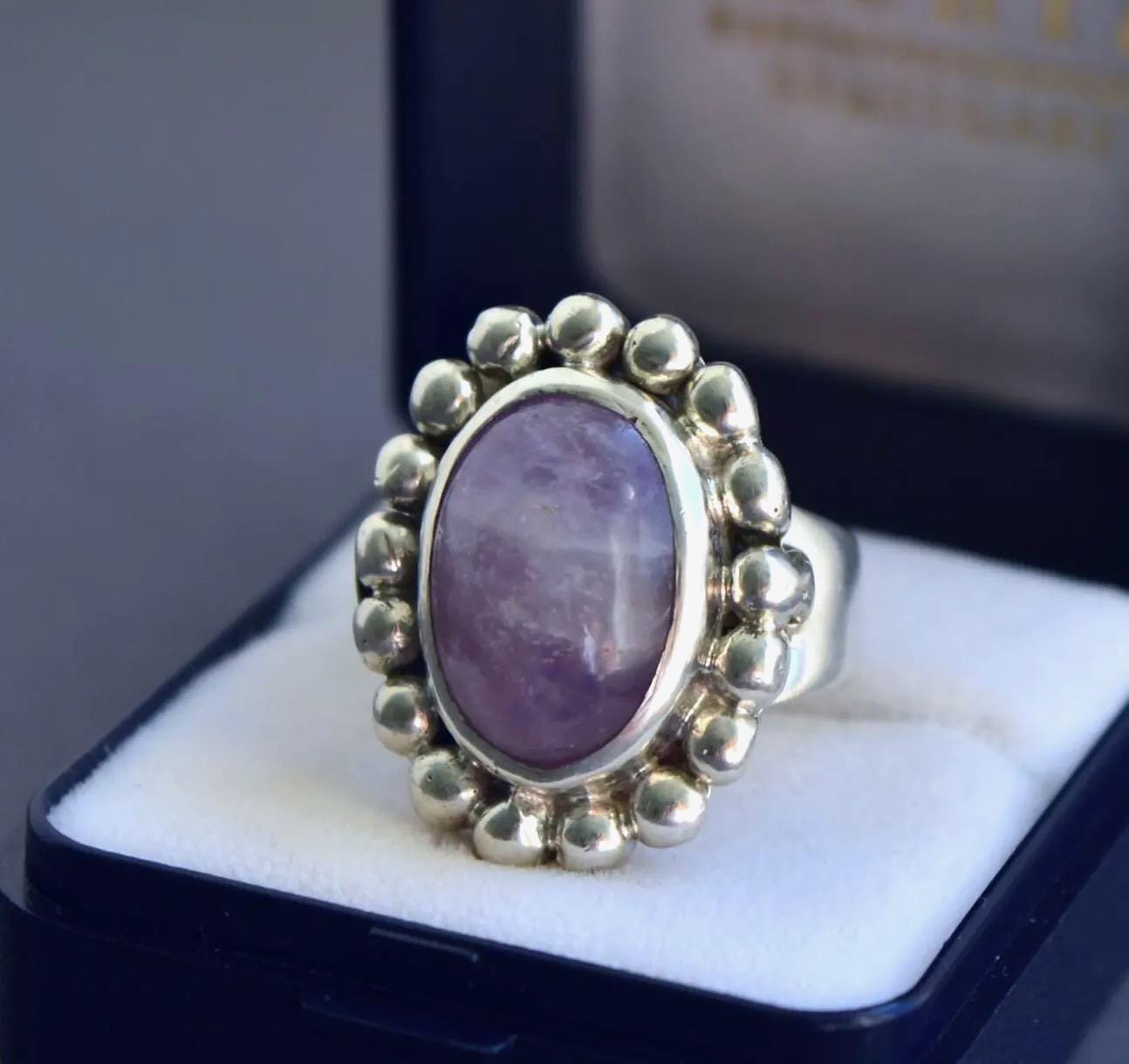 Bague Ancienne Argent Massif 925 - Améthyste - Taille 50 - Poids 6,5 Gr