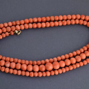 Collier Antique Victorien En Or 14K Et Perles De Corail - C.1880 - Occasion