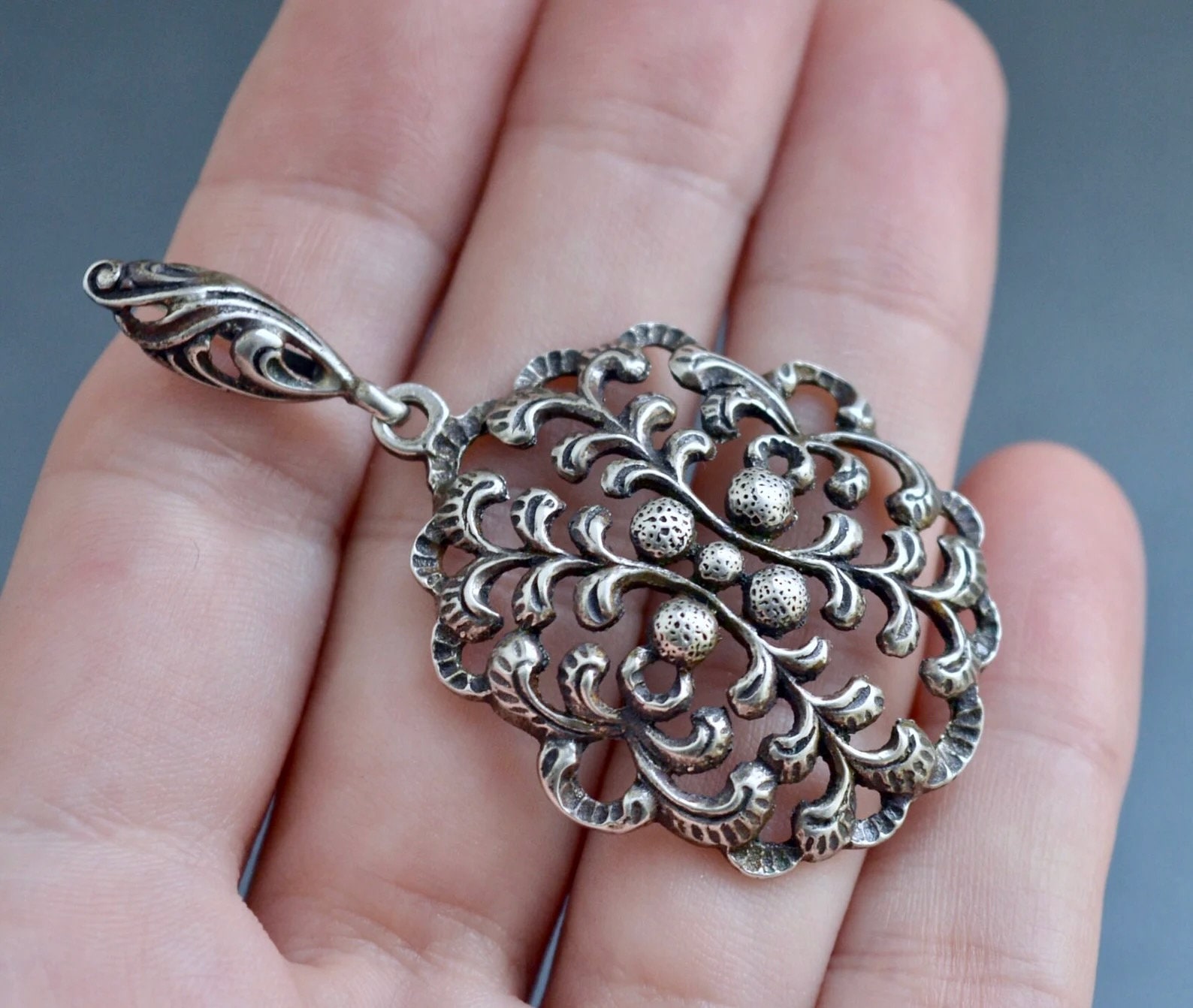 Grand Pendentif Moderniste En Argent 835 - 50x32mm, Occasion, Style Géométrique