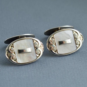 Antike 835 Silber Perlmutt Manschettenknöpfe