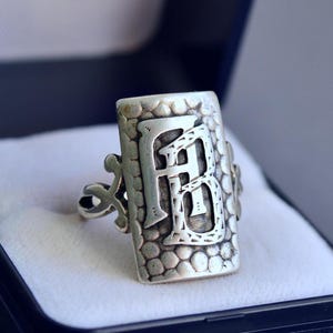 Antique hand crafted AB letter initials 900 silver monogramm signet ring size US 6 UK L