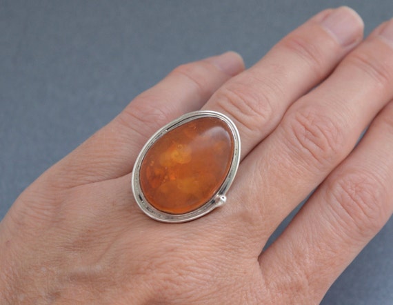 Huge 10g natural Baltic amber 925 silver ring  si… - image 9