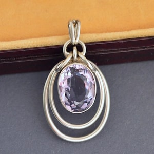 Art Deco large natural amethyst 835 silver pendant, vintage amethyst jewelry
