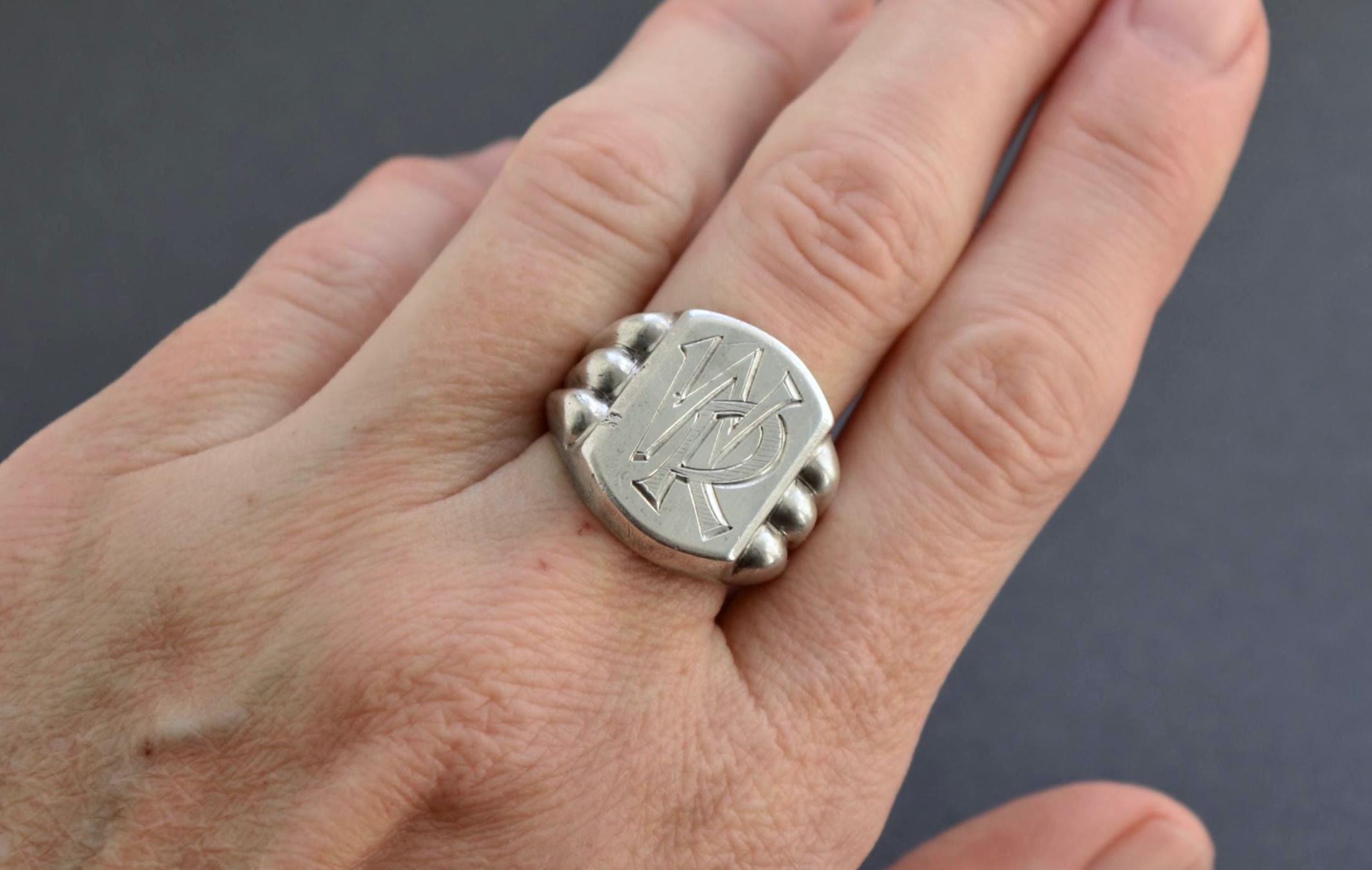 German Vintage 835 Silver WR Initials Monogram Signet Ring - Etsy