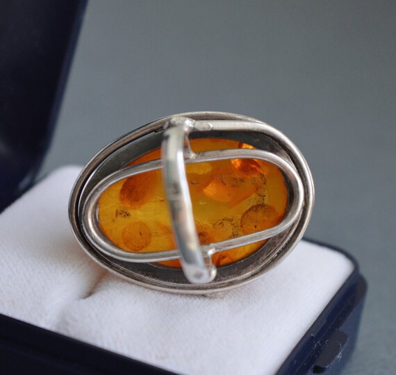 Huge 10g natural Baltic amber 925 silver ring  si… - image 6