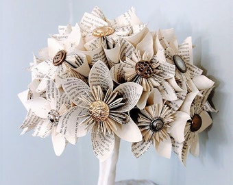 Paper Wedding Bouquet, Alternative Bouquet, Kusudama bouquet, Origami bouquet, Book page flowers, Book page bouquet, Wedding bouquet