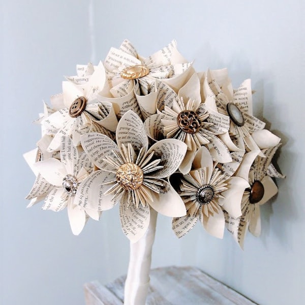 Paper Wedding Bouquet, Alternative Bouquet, Kusudama bouquet, Origami bouquet, Book page flowers, Book page bouquet, Wedding bouquet, Flower