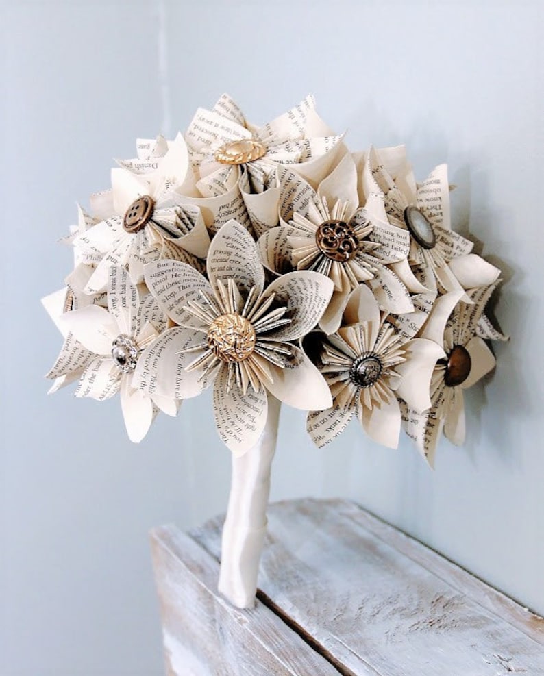 Paper Wedding Bouquet, Alternative Bouquet, Kusudama bouquet, Origami bouquet, Book page flowers, Book page bouquet, Wedding bouquet image 1