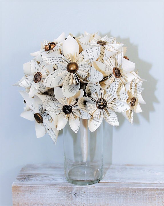 Wedding Bouquet Wedding Flowers Book Page Bouquet Kusudama Etsy