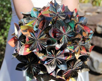 Kusudama bouquet, Comic book bouquet, Alternative Bouquet, Origami bouquet, Wedding bouquet, Paper bouquet, Weddings, Geek, Nerd
