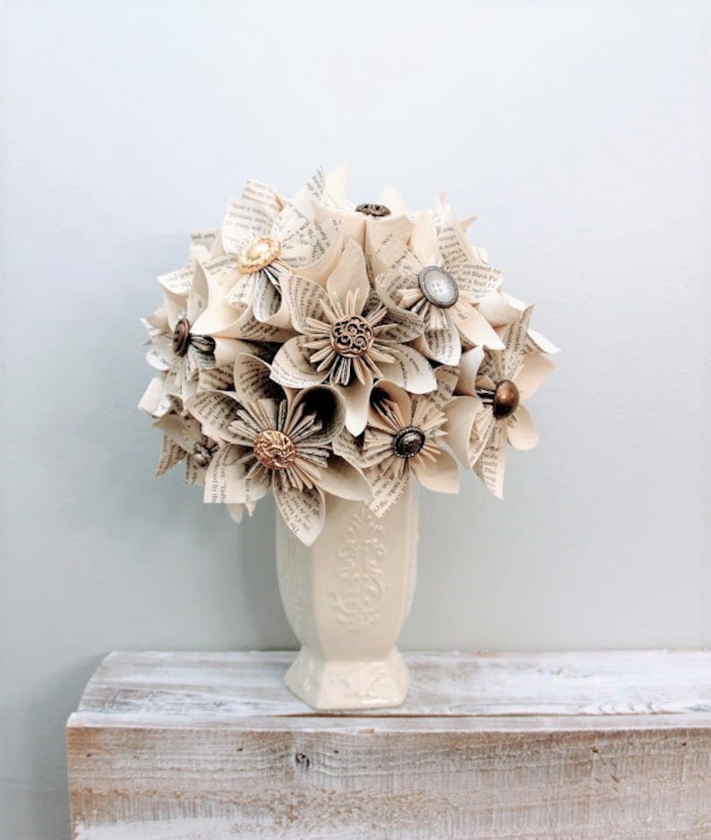 Paper Wedding Bouquet, Alternative Bouquet, Kusudama bouquet, Origami bouquet, Book page flowers, Book page bouquet, Wedding bouquet image 2