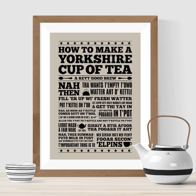 Yorkshire Cup of Tea Typographic Print Etsy