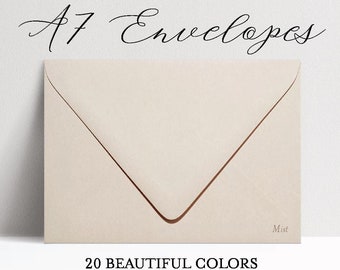 May include: A7 envelopes in the color Mist. 20 beautiful colors of premium Euro flap envelopes for 5x7 inch invitations. Laurel Cove Creative.