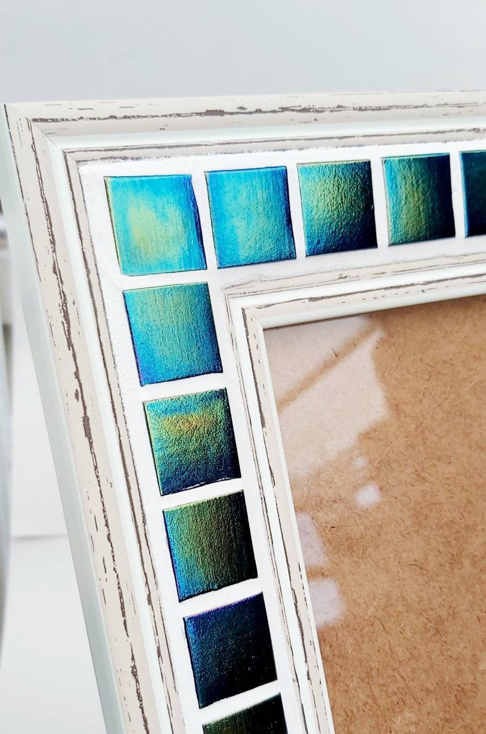 Mosaic Glass Picture Frame in Iridescent Green Etsy