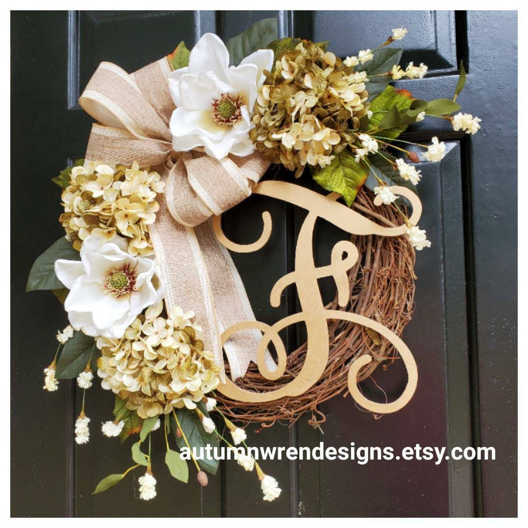 Wreath Everyday Hydrangea and Magnolia Wreath With Neutral - Etsy