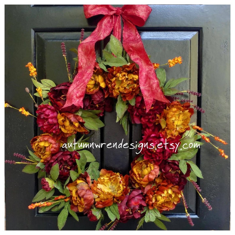 Fall Wreath For Front Door Fall Door Decor Autumn Red And Etsy