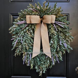 Greenery Wreath Year Round, LARGE 22"×26" Purple Lavender, Ruscus and Boxwood Wreath for Front Door, Everyday Wreath,  Mothers day gift