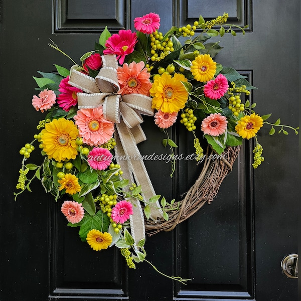 Pink and Green Wreath Etsy