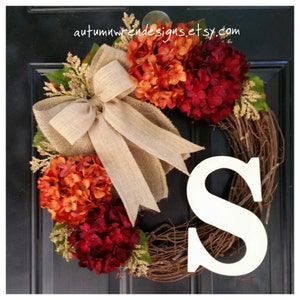 LARGE Fall Wreath, FALL Door Wreaths, Red Hydrangea Wreath, Orange Fall Wreath, Burlap Wreath, Wreath,  Wreaths, Gift