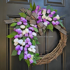 Spring Purple Tulip Wreath, Spring Wreath for Front Door, Purple Tulip Wreath, Spring Farmhouse Wreath, Purple wreath, Tulip wreath