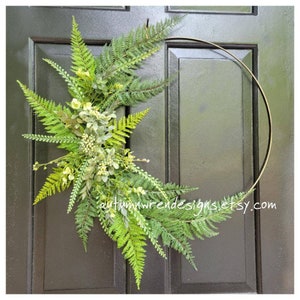 Everyday Modern Door Wreath, Hoop Wreath with Greenery, Fern Wreath, Gift