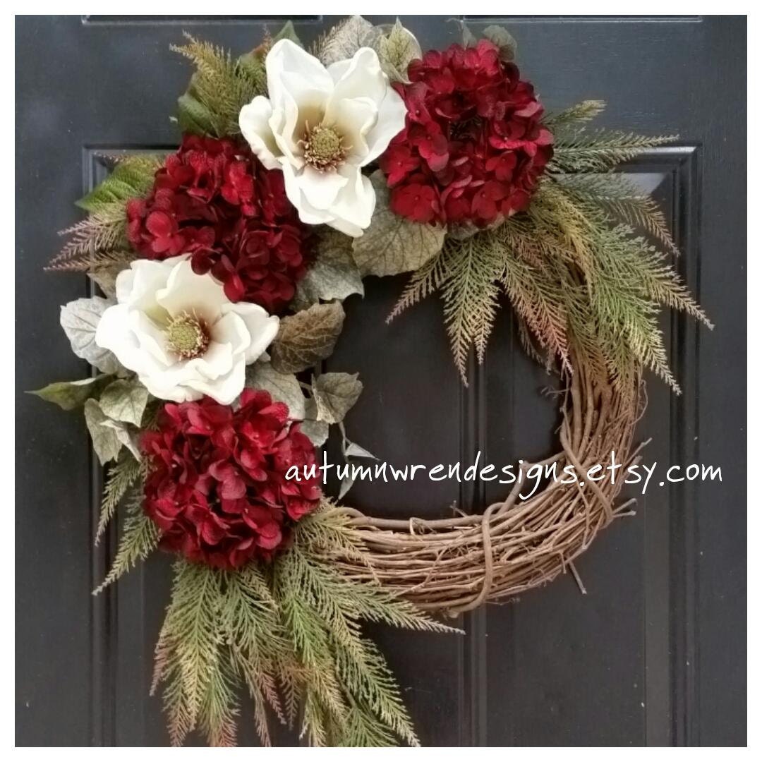 Magnolia Wreath,Hydrangea Wreath,Door Decor,Everyday Wreath,All Year Wreath,Wreath for Door,Fall Wreath,Floral Wreath,Artificial Wreath