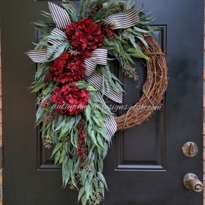 Extra Large Eucalyptus Wreath, Winter Wreath, Red Hydrangea Wreath, Eucalyptus and Hydrangea Wreath, Gift