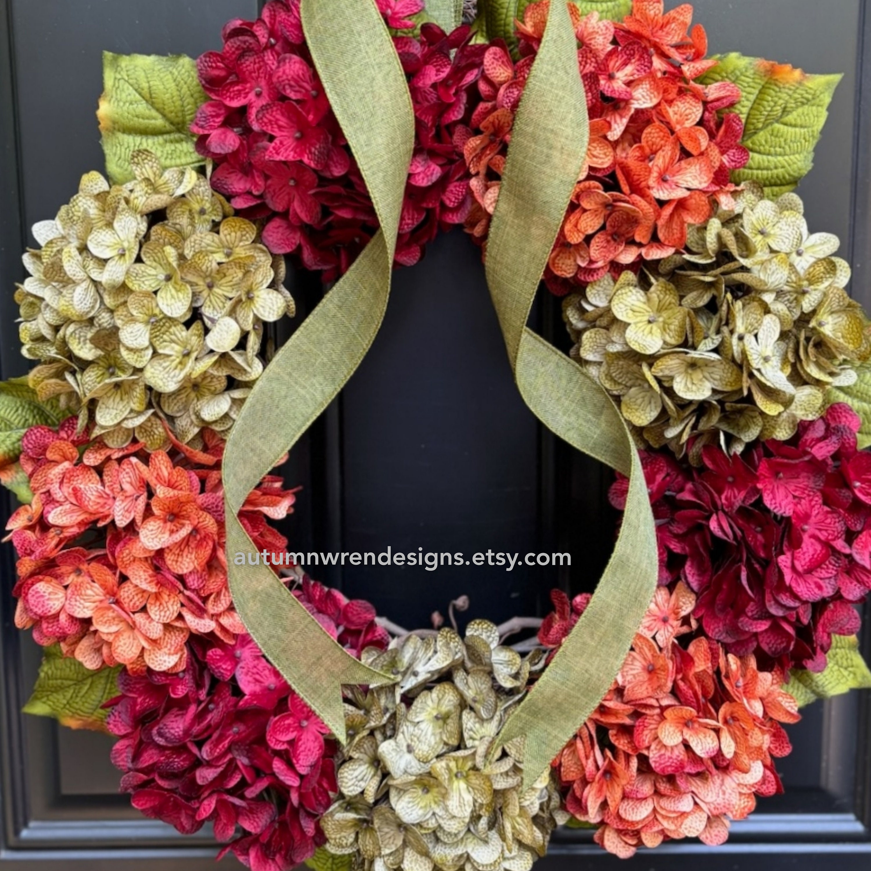 FALL Wreath, LARGE Fall Hydrangea Wreath for Front Door, Orange Red and ...