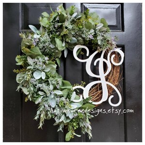 Large year round Greenery Wreath with purple Lavender Eucalyptus and Lambs Ear, Every day greenery wreath for door, Gift