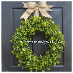 Year round Boxwood Door Wreath with Burlap Bow, Everyday Door Wreath with Burlap Bow, Door Wreath, Everyday Wreath,  Wreaths