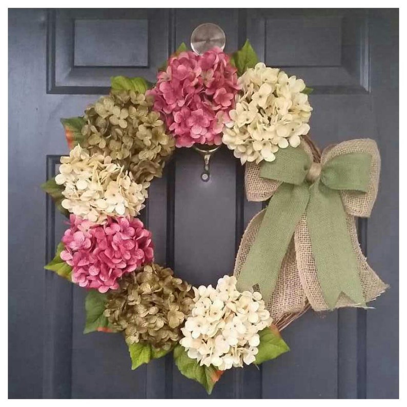 Dark Pink and Sage Green Hydrangea Wreath Mothers Day gift Large Spring Door Wreath