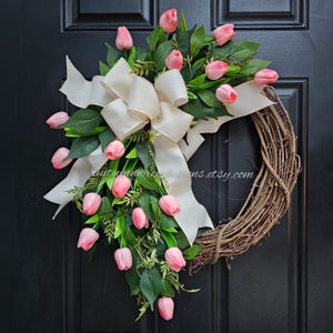 Spring Pink Tulip Wreath, Spring Front Door wreath, Pink Tulip Wreath,  Pink wreath, Tulip wreath, Mothers day gift, Baby girl decor