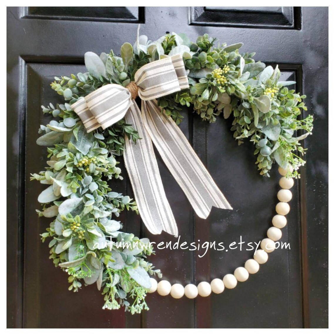 YEAR ROUND Wood Bead HOOP Wreath Modern Hoop Wreath With Etsy