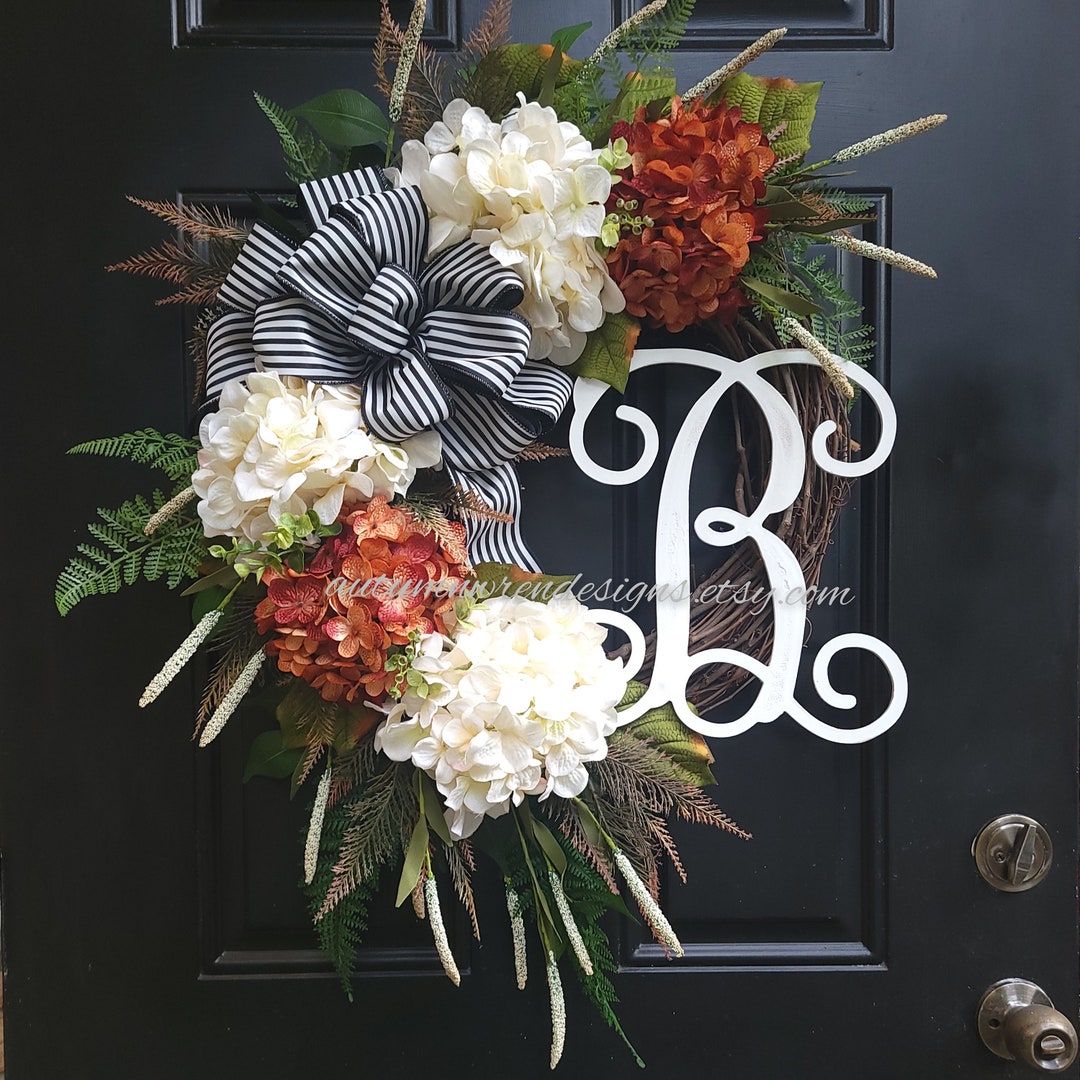 24x32 Inch Large FALL Wreath, Orange and Cream Hydrangea Wreath With ...