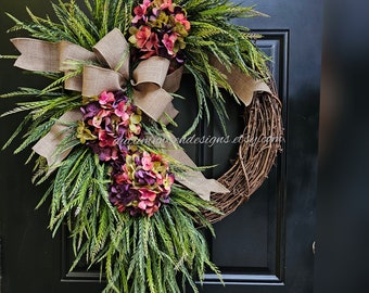 Extra Large Blended Hydrangea and Greenery Wreath, Spring Door Wreath with blended colorful Hydrangeas, Mother s Day Gift
