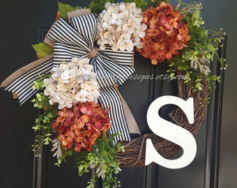 FALL Wreaths, Fall Door Decor - Pumpkin Orange Wreath for Front Door - Hydrangea Wreath,  Wreaths, Gift