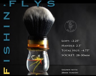 Shaving Brush, Resin and Fly, Size 28-30mm, Men's or Women's, "Colonel Fuller Wet Fly Size-8 ",  Yellow, Red, Gold