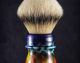 Serie Underground – Manico per pennello da barba Neon Ember / Resina colata unica / Punta argentata da 24 mm