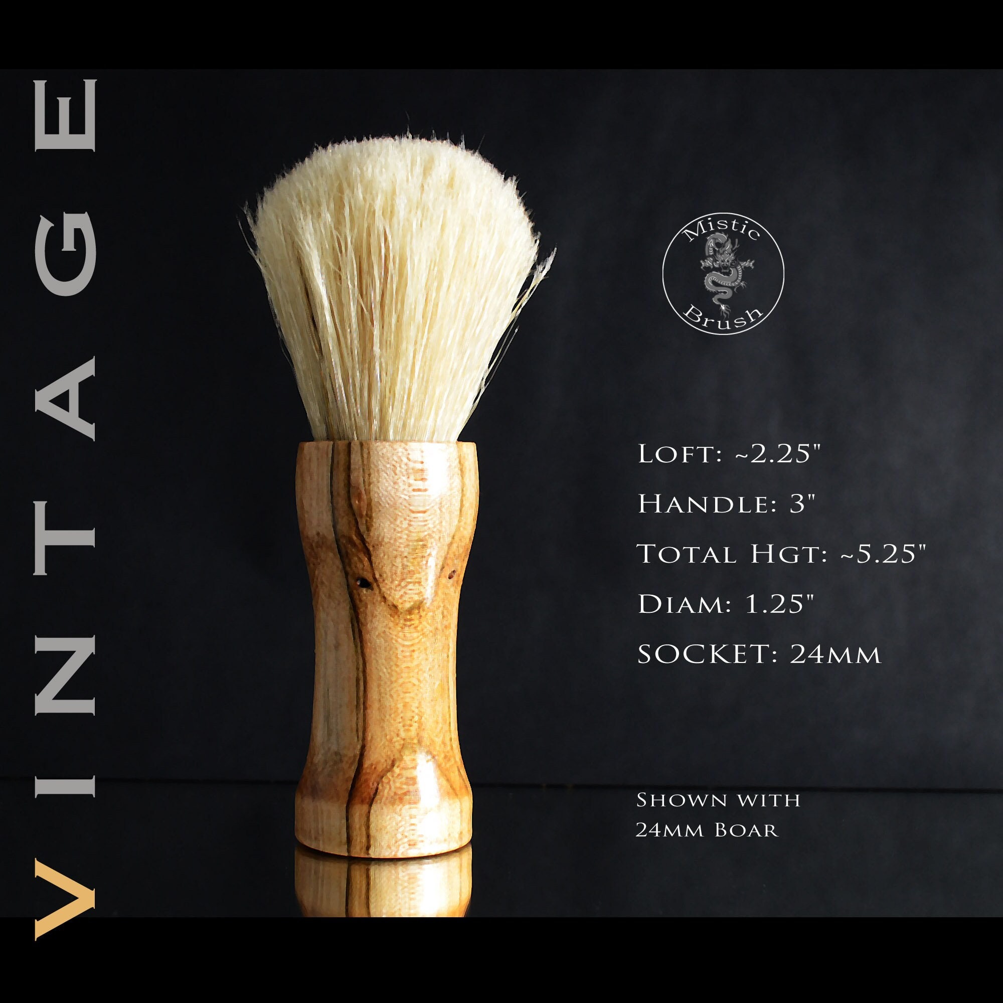 Shaving Brush, Wood, 24mm, Men's or Woman's, Spalted Pecan with "Face"