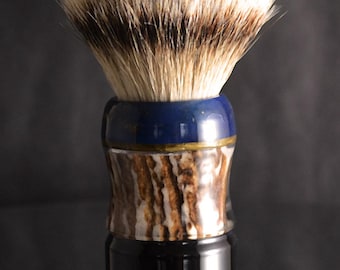 Midnight Reserve Shaving Brush – 28–30mm Large Knot Handle – Handcrafted Antler & Blue Resin