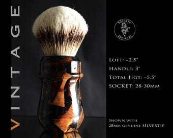 Shaving Brush, Resin and Walnut Burl, Size 28-30mm, Unisex, &quot;Midnight Woods&quot; Black, Brown