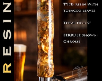 Handcrafted Resin & Tobacco Leaf Beer Tap Handle – 9”