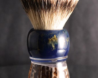 Midnight Ridge Shaving Brush Handle – Blue & Gold Resin with Natural Antler | 24-26mm